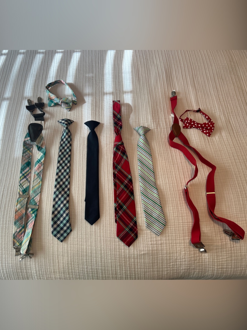 Boy’s Assorted Tie and Suspender Set - Red, Navy, Teal, Plaid